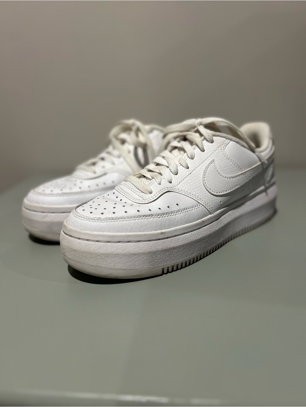 Nike Women's White Platform Sneakers - Low-Top Lace-Up